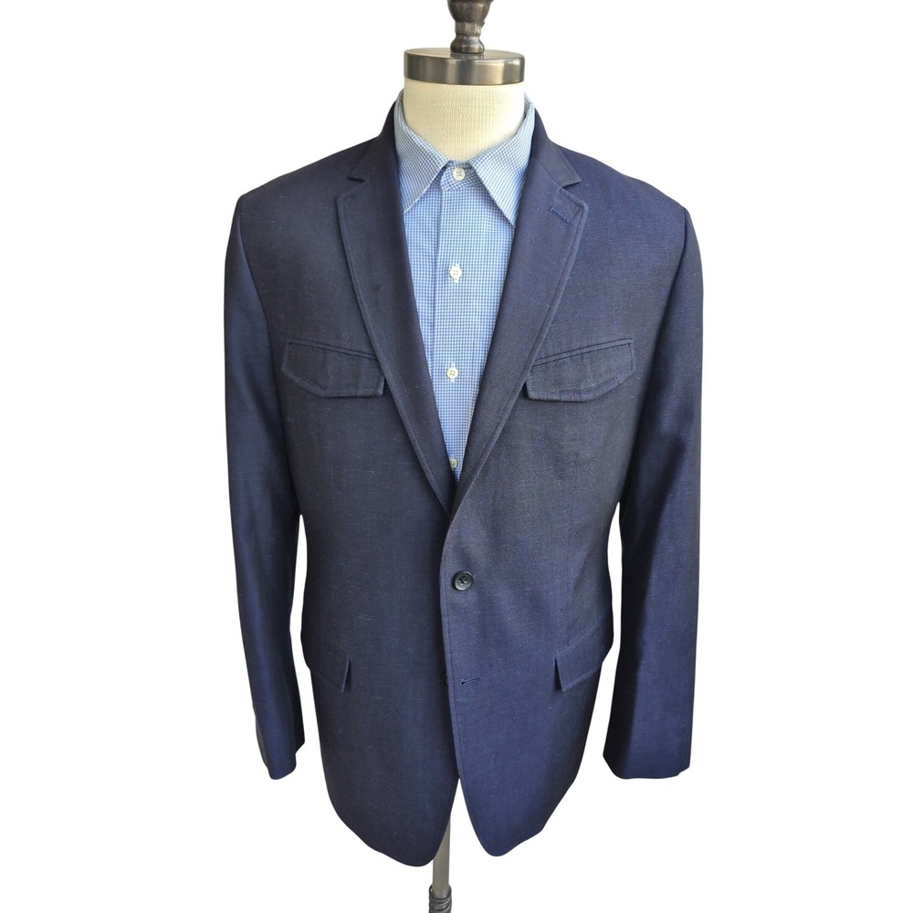 Banana Republic Dark Navy Linen Wool Blend Weave Blazer Sport Coat Jacket 42 R